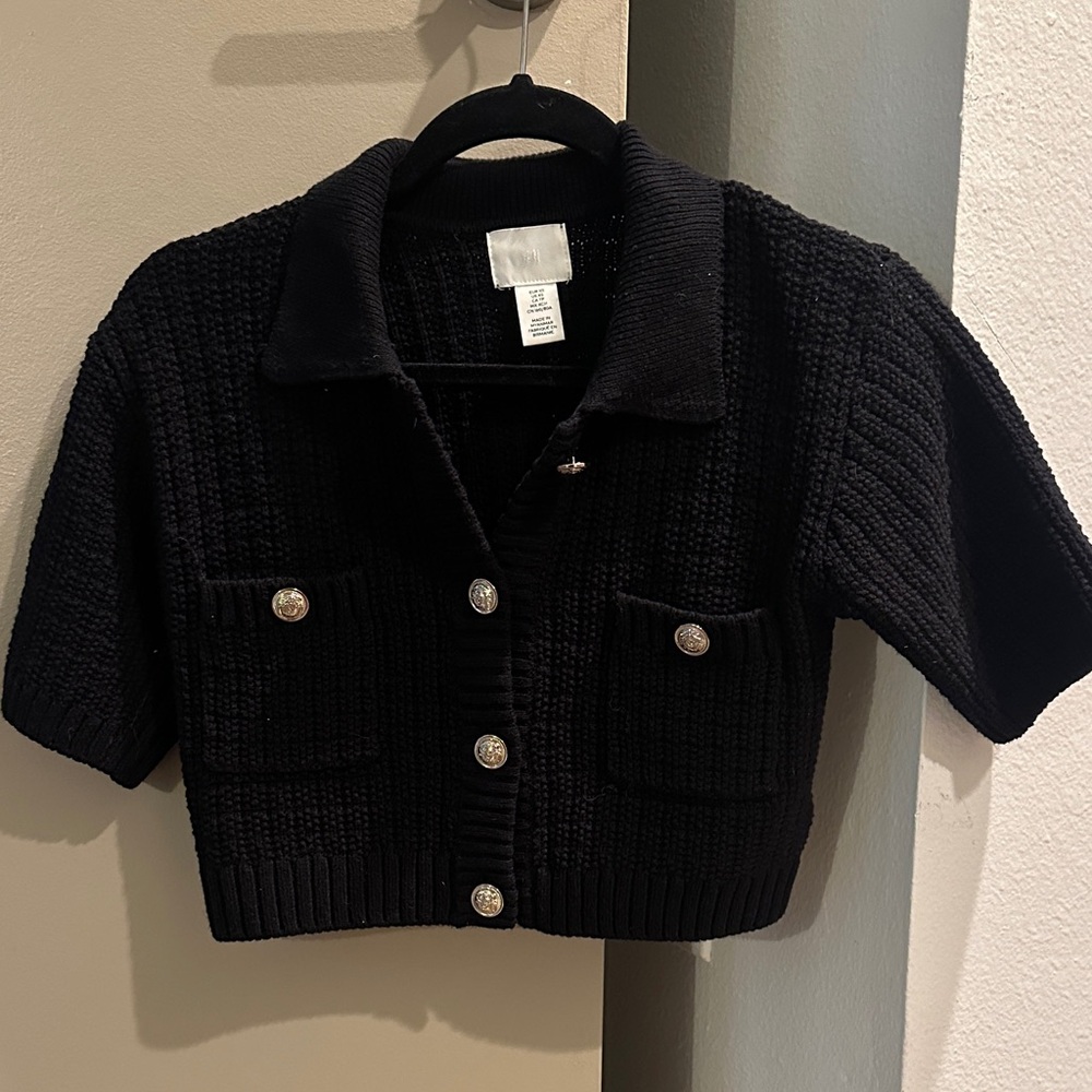 H&M Black Short Sleeve Knit Cardigan